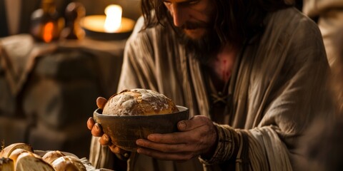 Jesus Christ Blessing the Bread and Wine, Breaking the Bread at the Last Supper