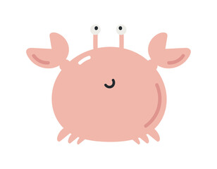 Cute crab. Flat cartoon vector illustration isolated on white background. For card, posters, banners, printing on the pack, printing on clothes, fabric, wallpaper, textile or dishes.	