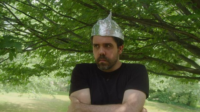 paranoid conspiracy theorist tin foil hat