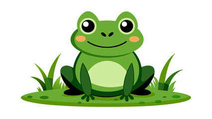 cartoon cute frog on the grass vector illustration