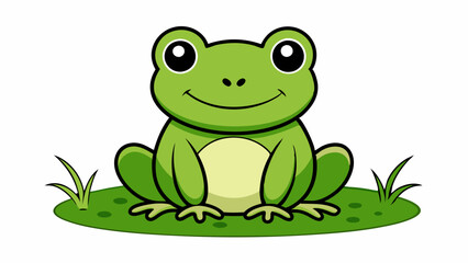 cartoon cute frog on the grass vector illustration