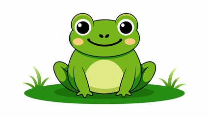 cartoon cute frog on the grass vector illustration