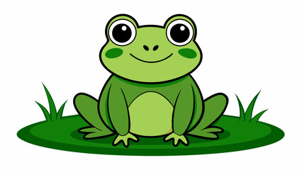 cartoon cute frog on the grass vector illustration