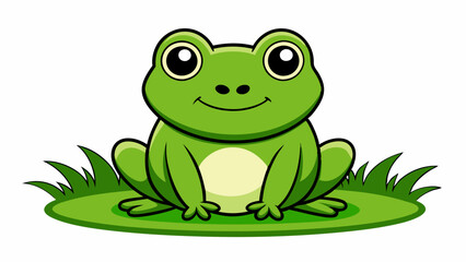 cartoon cute frog on the grass vector illustration