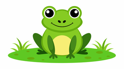 cartoon cute frog on the grass vector illustration