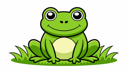 cartoon cute frog on the grass vector illustration