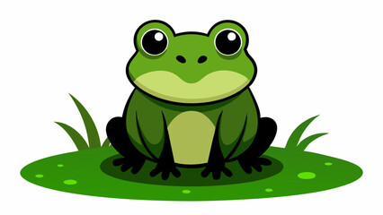 cartoon cute frog on the grass vector illustration