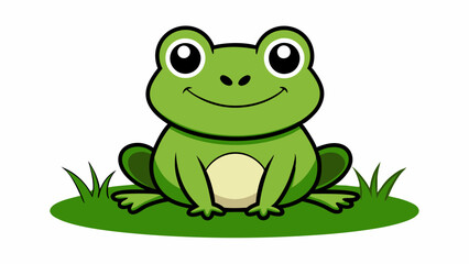 cartoon cute frog on the grass vector illustration