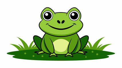 cartoon cute frog on the grass vector illustration