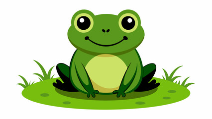 cartoon cute frog on the grass vector illustration