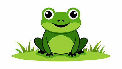 cartoon cute frog on the grass vector illustration
