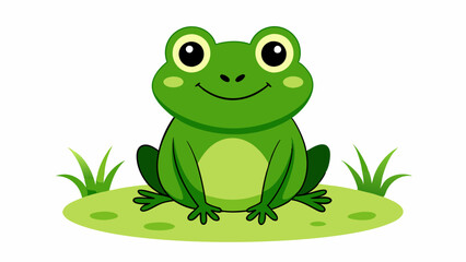 cartoon cute frog on the grass vector illustration