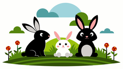rabbits cartoon setting on the grass vector