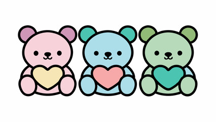 sticker pack of five teddy bears holding hearts vector