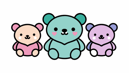 sticker pack of five teddy bears holding hearts vector