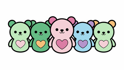 Naklejka premium sticker pack of five teddy bears holding hearts vector
