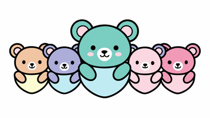 sticker pack of five teddy bears holding hearts vector