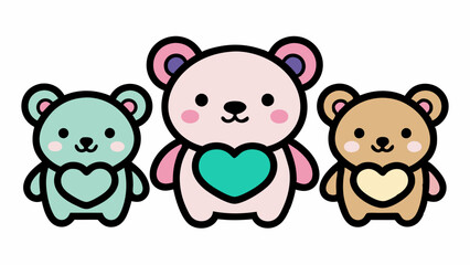 Obraz premium sticker pack of five teddy bears holding hearts vector