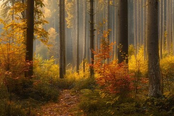 Obraz premium Wild natural forest in Autumn, Carpathian mountains. generative ai.