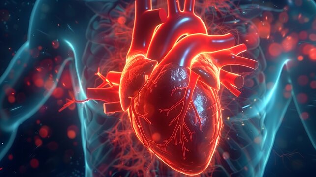 Heart - A detailed 3D illustration of a heart with glowing arteries and veins