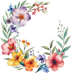 Fototapeta premium Watercolor natural spring wreath on white background