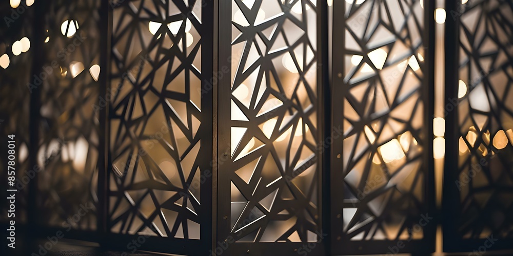 Poster metal room dividers with geometric patterns create visual interest and filter light. concept geometr