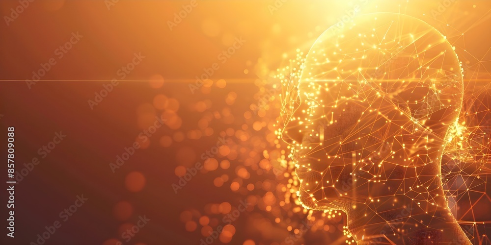Aufkleber glowing brown stylized head over digital network in overload mode. concept technology, digital netwo