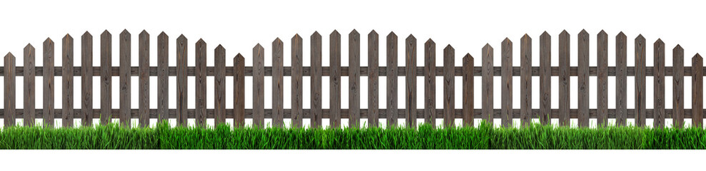 Wooden fence and green grass isolated on white, banner design