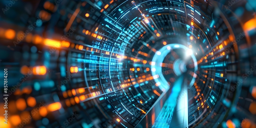 Poster futuristic tech tunnel with vibrant colors and highspeed data visualization. concept futuristic tech
