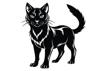 Black and White Cat Vector Silhouette.