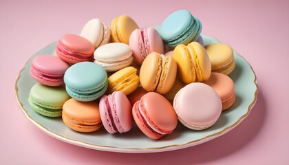 Obraz premium Colorful fruity pastel macaroons arranged on a white plate