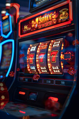 Slot machine with 777 in a casino