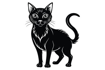 Black and White Cat Vector Silhouette.