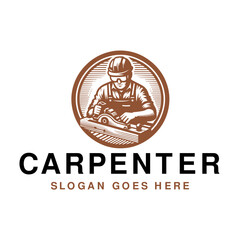 vintage hand drawn logo illustration of carpenter