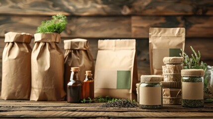 Natural kraft paper packaging with subtle green accents