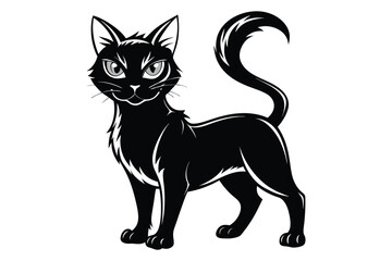 Black and White Cat Vector Silhouette.