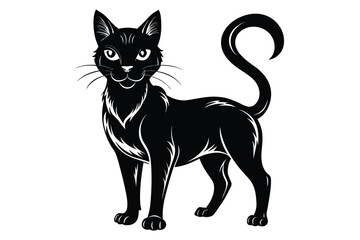 Black and White Cat Vector Silhouette.