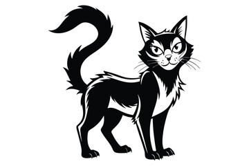 Black and White Cat Vector Silhouette.