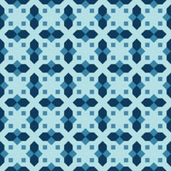 Beautiful seamless geometric pattern with various combinations of blue colors. Suitable for graphic design purposes, textiles, tiles, wallpapers, backgrounds, etc.