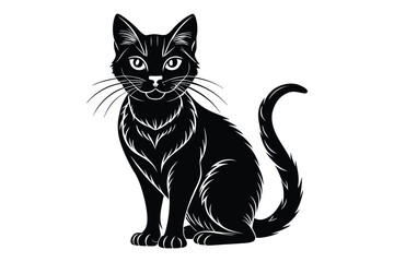 Black and White Cat Vector Silhouette.