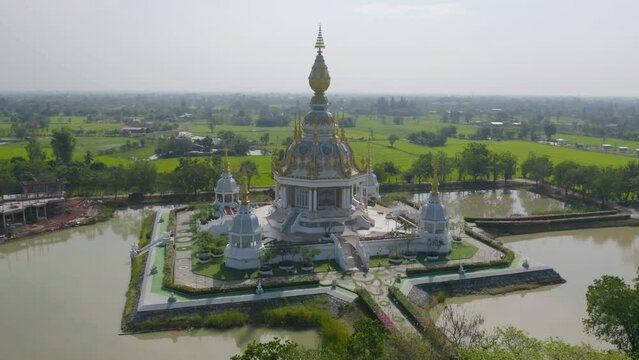 Wat Thung Setthi, Khon Kaen, Isan Temple. The pagoda is a buddhist temple in urban city town, Thailand. Thai architecture landscape background. Tourist attraction landmark.