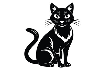 Black and White Cat Vector Silhouette.