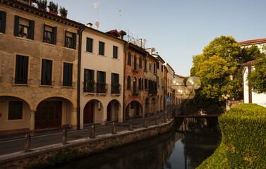 View of the river Buranelli and the architecture of the city, Treviso