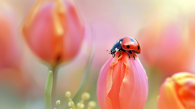 Ladybug on tulip flower - Powered by Adobe