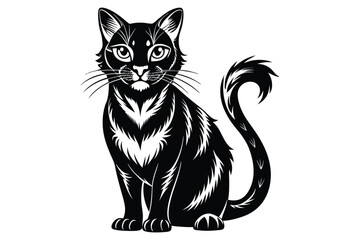 Black and White Cat Vector Silhouette.