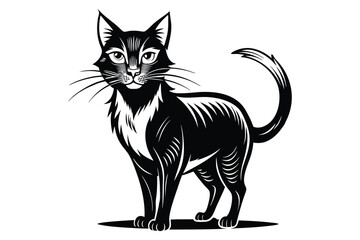 Black and White Cat Vector Silhouette.