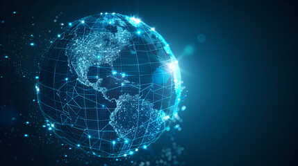 Digital world globe centered on North America, concept of North America global network and connectivity, data transfer and cyber technology, information exchange and telecommunication