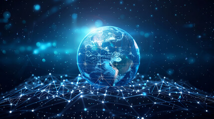 Digital world globe centered on America, concept of global network and connectivity on Earth, high speed data transfer and cyber technology, information exchange and international tele