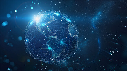 Digital world globe centered on America, concept of global network and connectivity on Earth, data transfer and cyber technology, information exchange and international telecommunicati