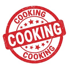 COOKING text written on red round stamp sign.